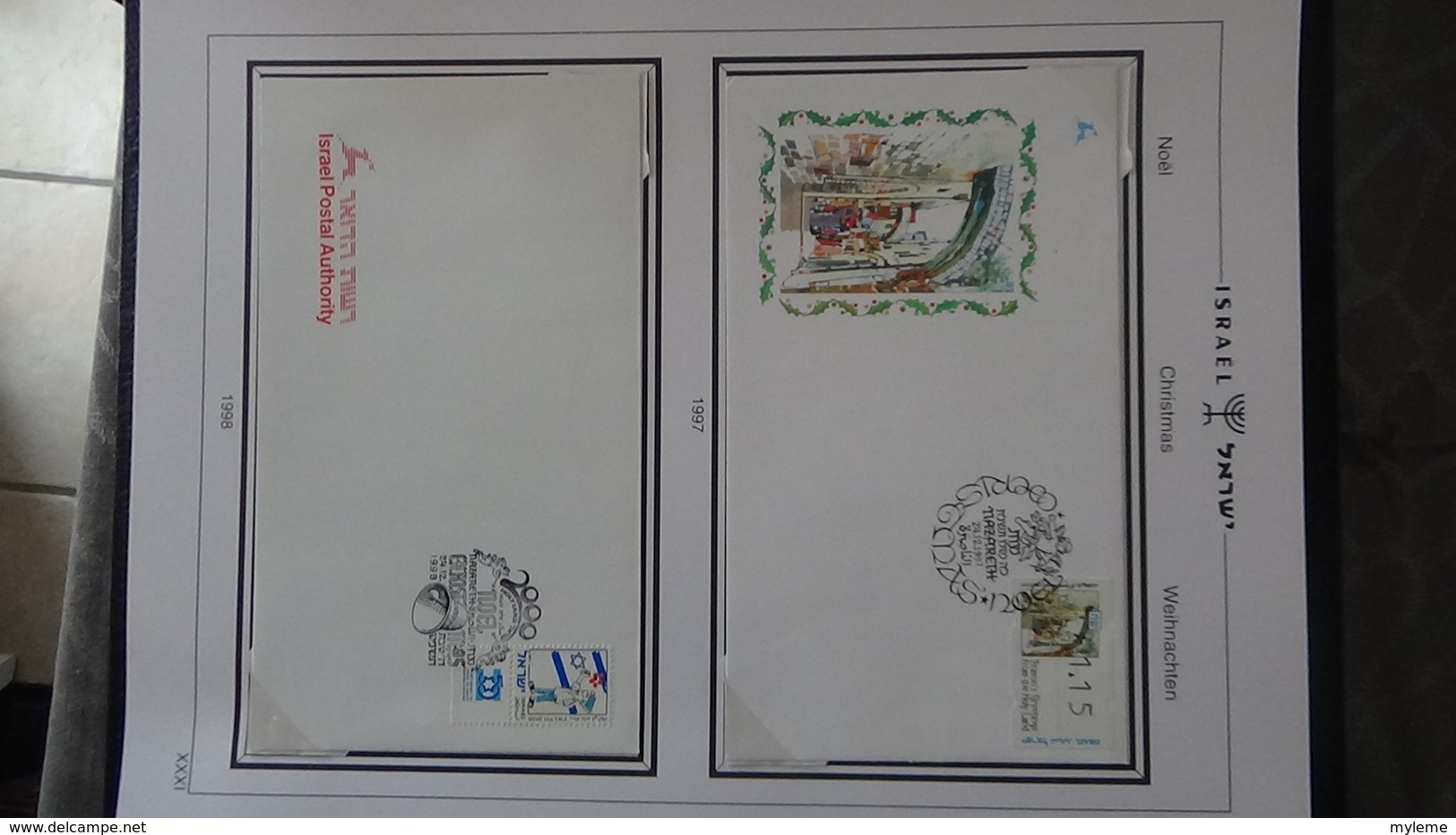 Très beau classeur SHEPS de 60 enveloppes de Noël d'Israël de 1968 à 2002. Villes différentes. A saisir  !!!