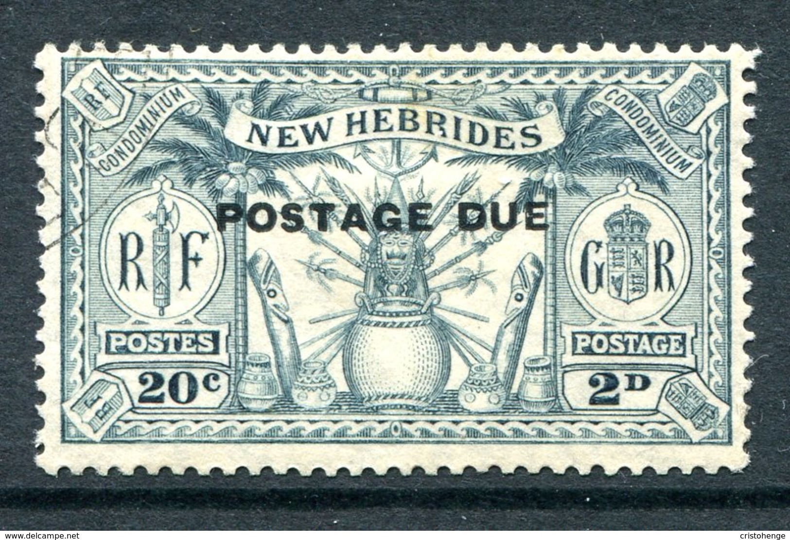 New Hebrides 1925 Postage Due - 2d (20c) Slate-grey HM (SG D2) - Impuestos