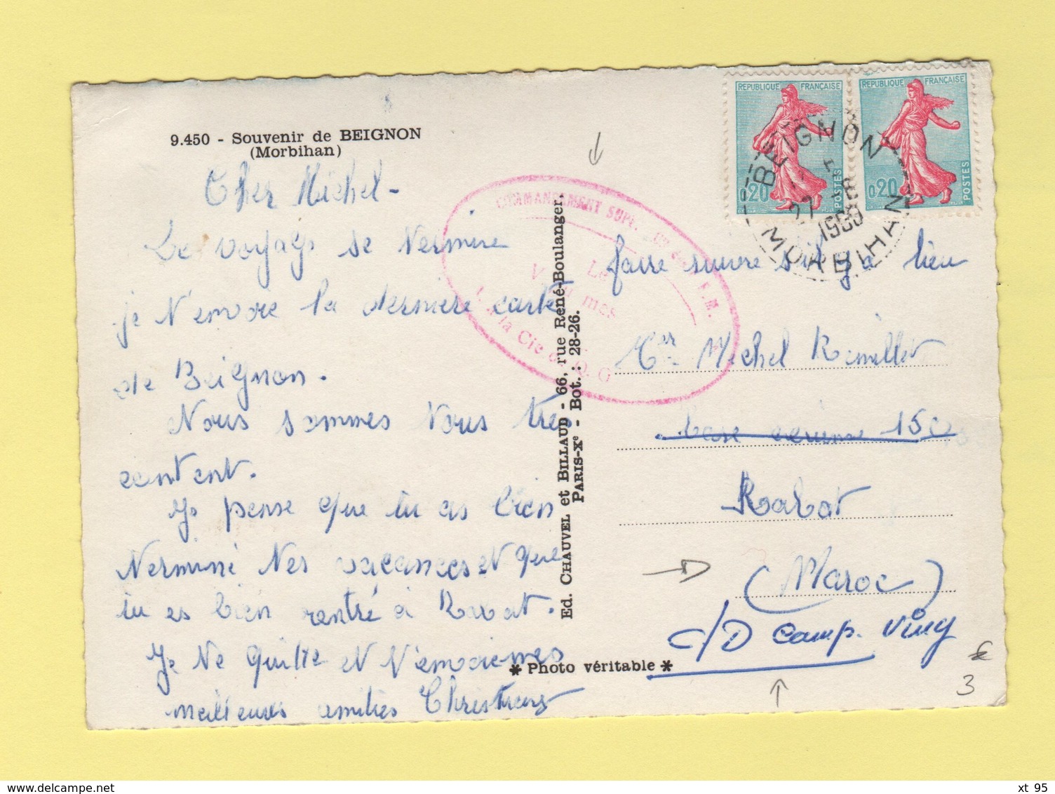 Semeuse - Carte Destination Maroc - Reexpediee Vers Le Camp De Viny - 1960 - Beignon Morbihan - 1961-....