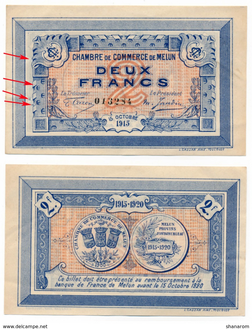 1914-1918 // C.D.C. // MELUN // 15 Octobre 1915 // 2 Francs // Sans Filigrane - Chambre De Commerce