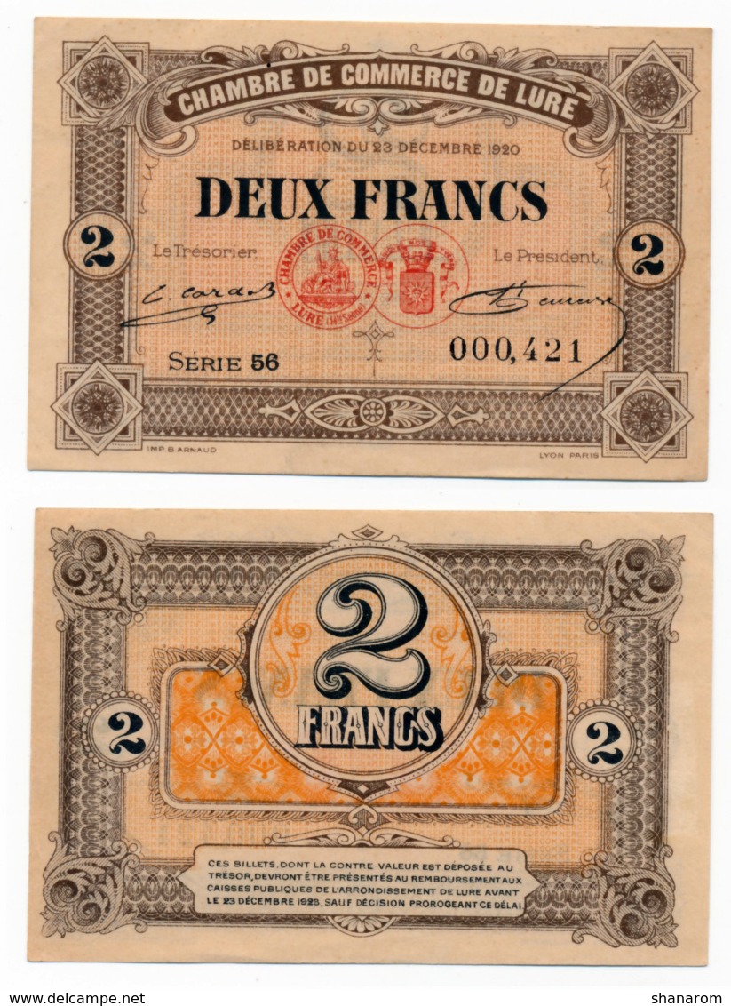 1914-1918 // C.D.C. // LURE // 23 Décembre 1920 // 2 Francs // Sans Filigrane - Chambre De Commerce