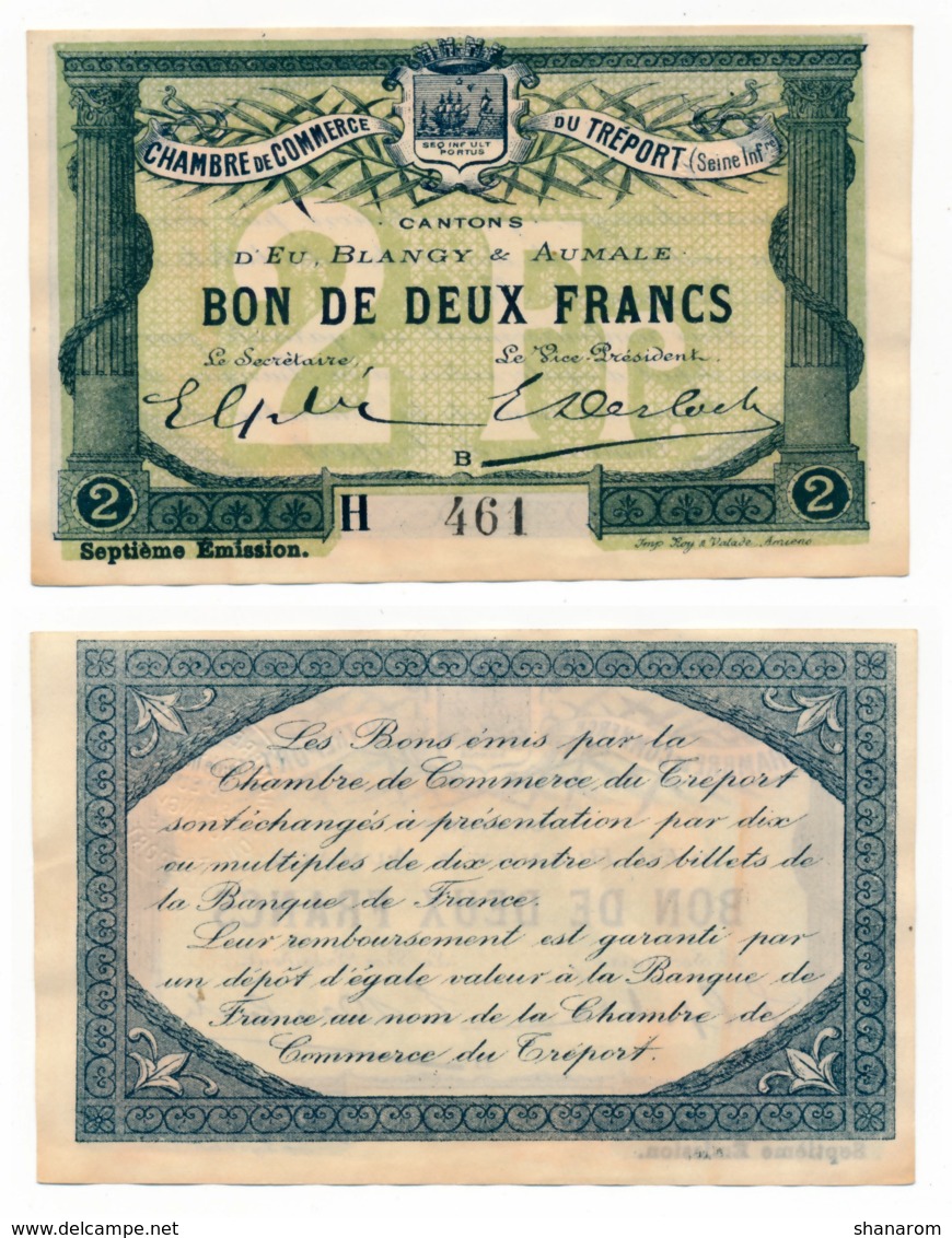 1914-1918 // C.D.C. // TREPORT // 13 Octobre 1916 // 2 Francs // Série H // Sans Filigrane - Chambre De Commerce