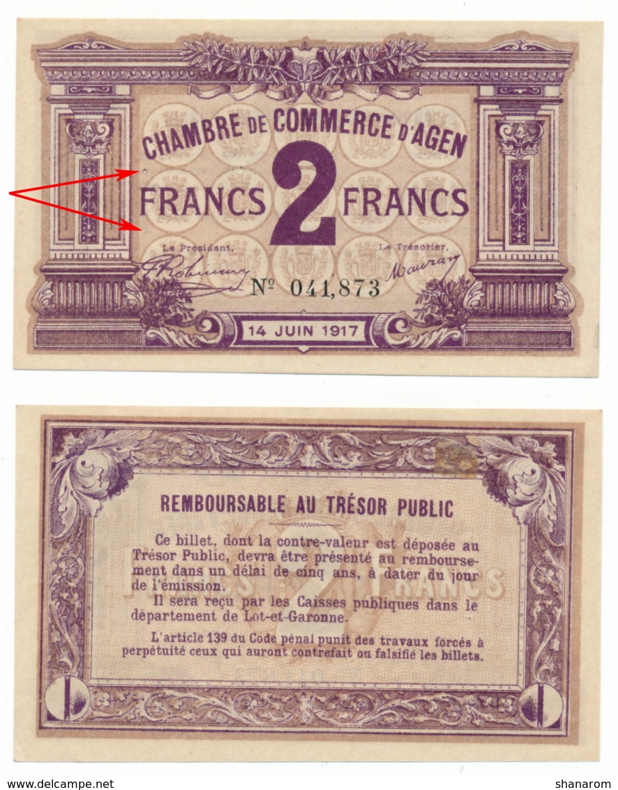 1914-1918 // C.D.C. // AGEN // 14 Juin 1917 // 2 Francs // Sans Filigrane - Chambre De Commerce