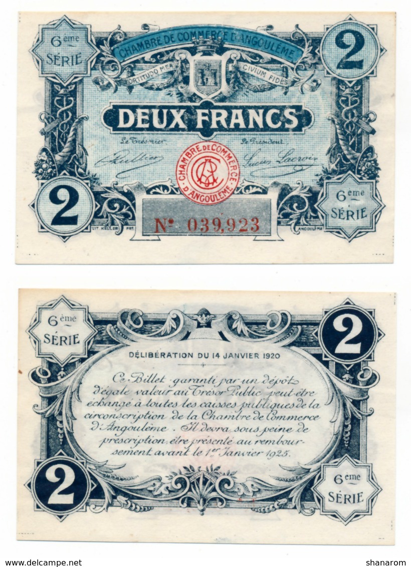 1914-1918 // C.D.C. // ANGOULEME // 14 Janvier 1920 // 2 Francs // Filigrane Abeilles - Chambre De Commerce