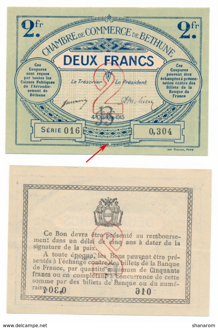 1914-1918 // C.D.C. // BETHUNE // 4 Octobre 1915 // 2 Francs // Sans Filigrane - Chambre De Commerce