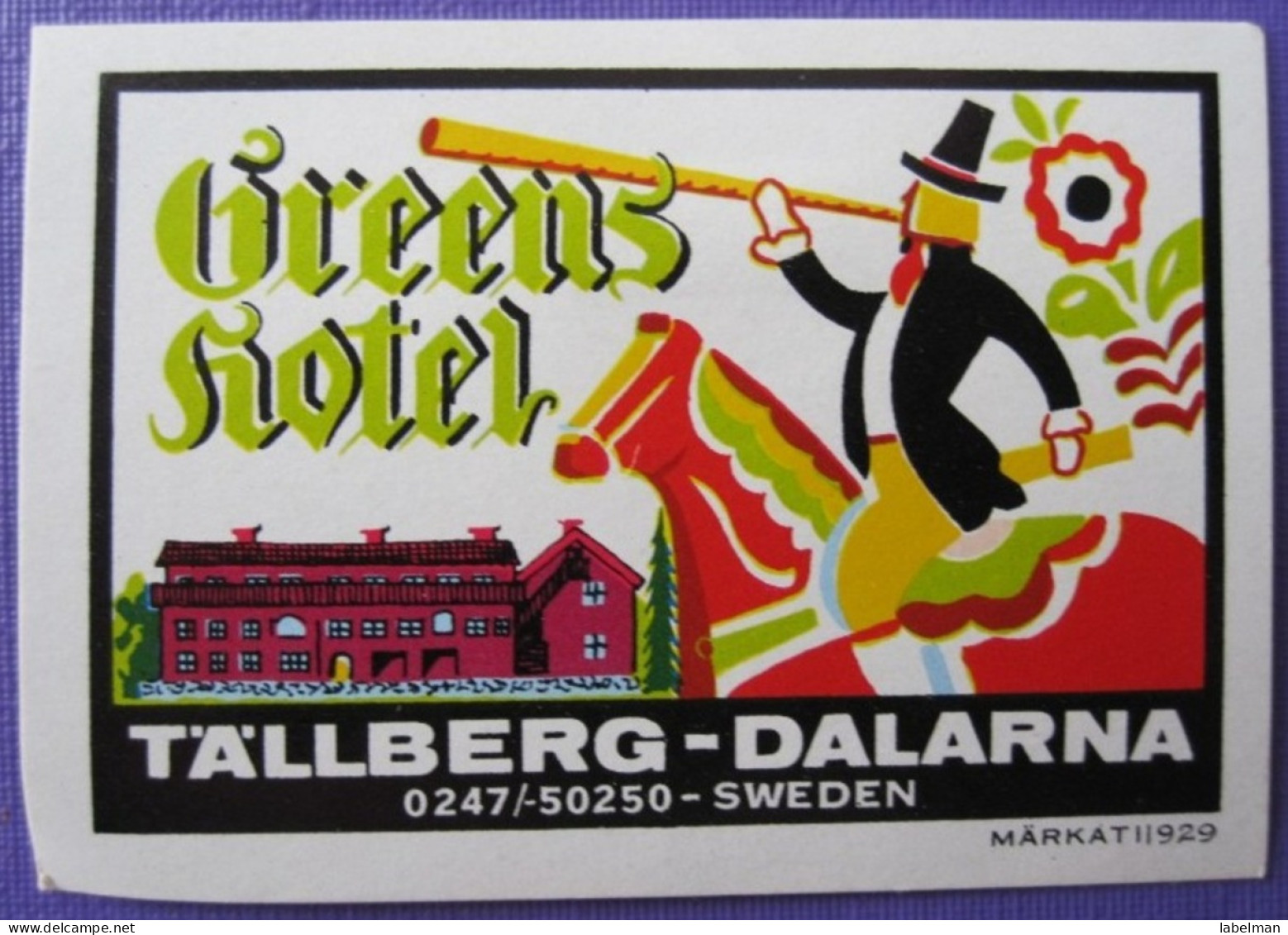 HOTEL HOTELLI HOTELL HOTELLET PENSION GREEN TALLBERG DALARNA MINI SVERIGE SWEDEN DECAL LUGGAGE LABEL ETIQUETTE AUFKLEBER - Hotel Labels