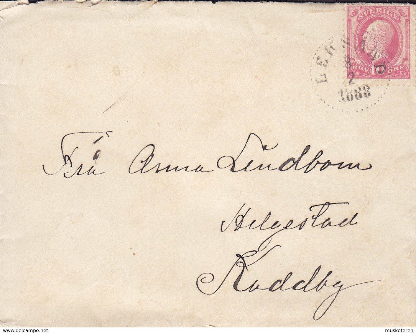 Sweden LEKSAND 1888 'Petite' Cover Brief To KUDDBY 10 Öre Oscar II. Boktryck - Briefe U. Dokumente