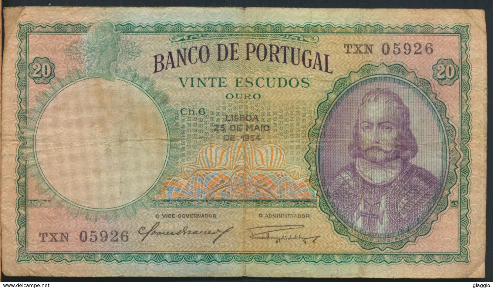 °°° PORTUGAL 20 ESCUDOS 1954 °°° - Portogallo