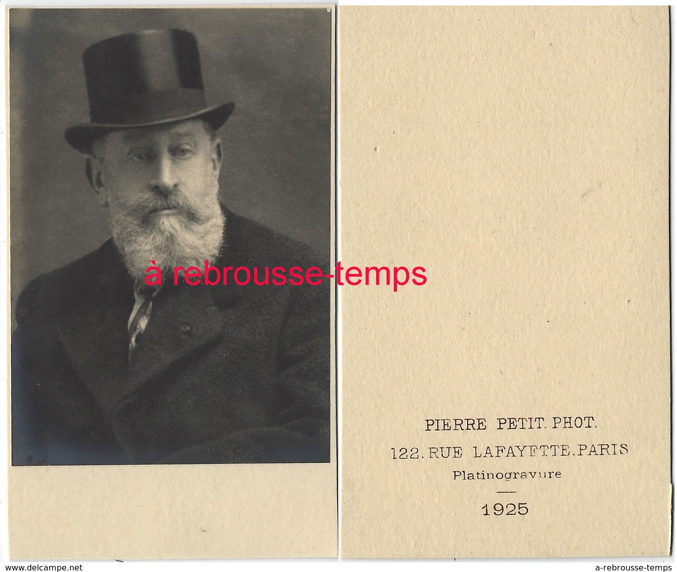 Procédé Platinogravure En 1925 Par Pierre PETIT Rue Lafayette à Paris Format 6x10cm-homme Haut De Forme - Personnes Anonymes