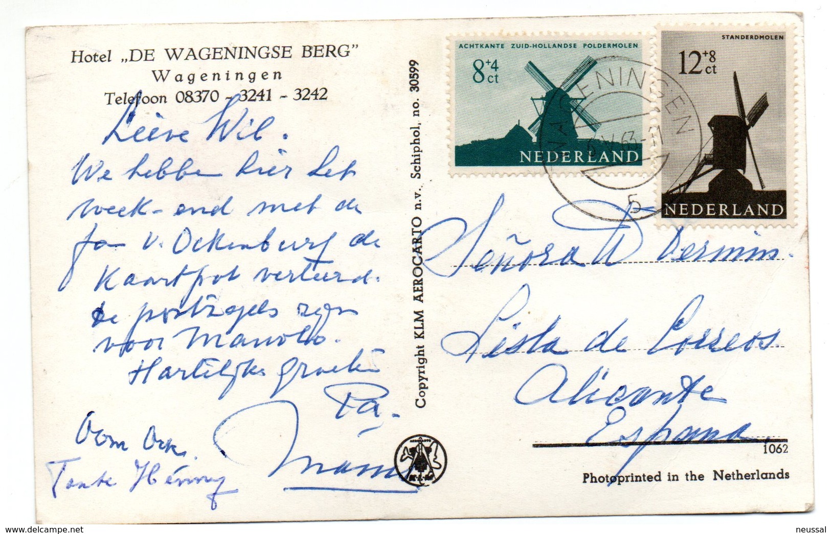 Tarjeta Postal Circulada  Hotel .de Wageningse Berg. - Wageningen