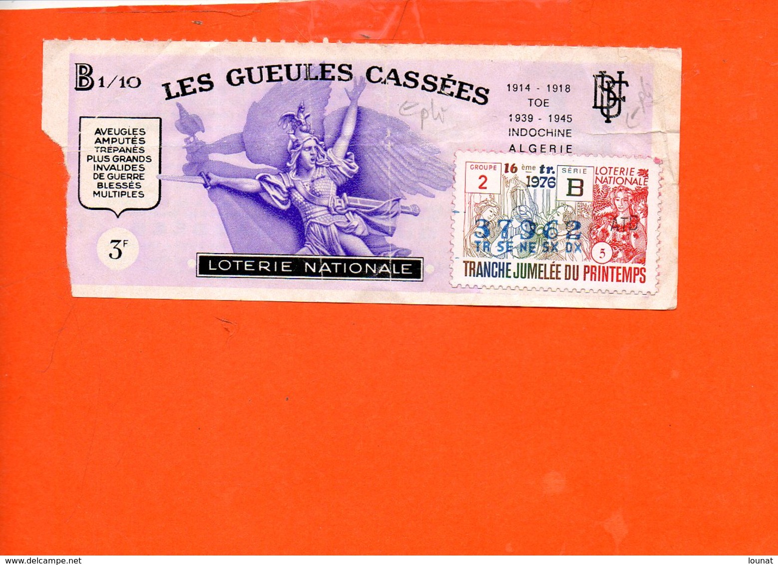 Billet De Loterie Nationale - Indochine 1939-1945 - Les Gueules Cassées (en L'état ,pli) - Billets De Loterie