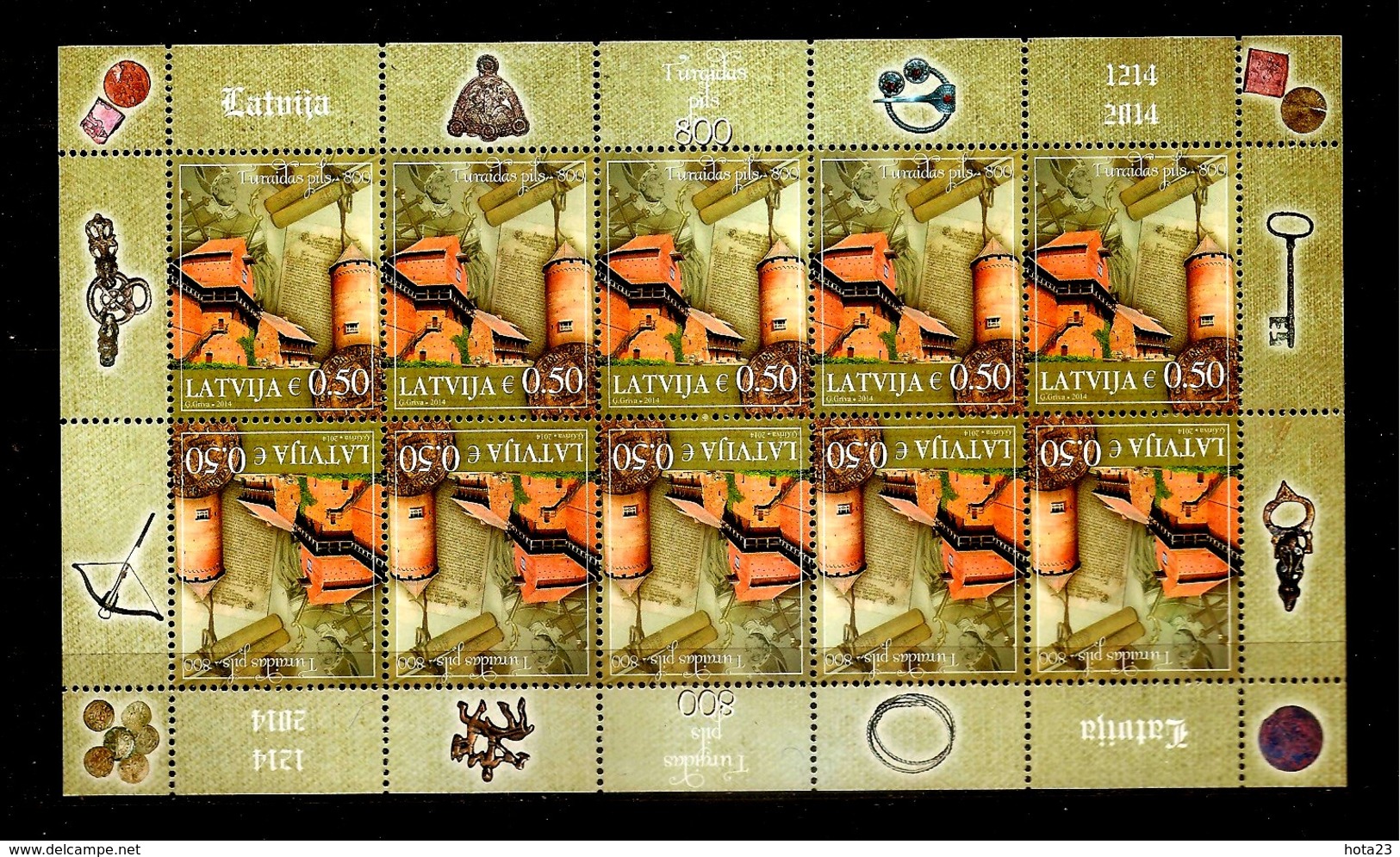 Latvia Lettland Lettonie 2014 Turaida Castle - 800 Years, Larchitectura - Coin Full Sheet  MNH - Letland