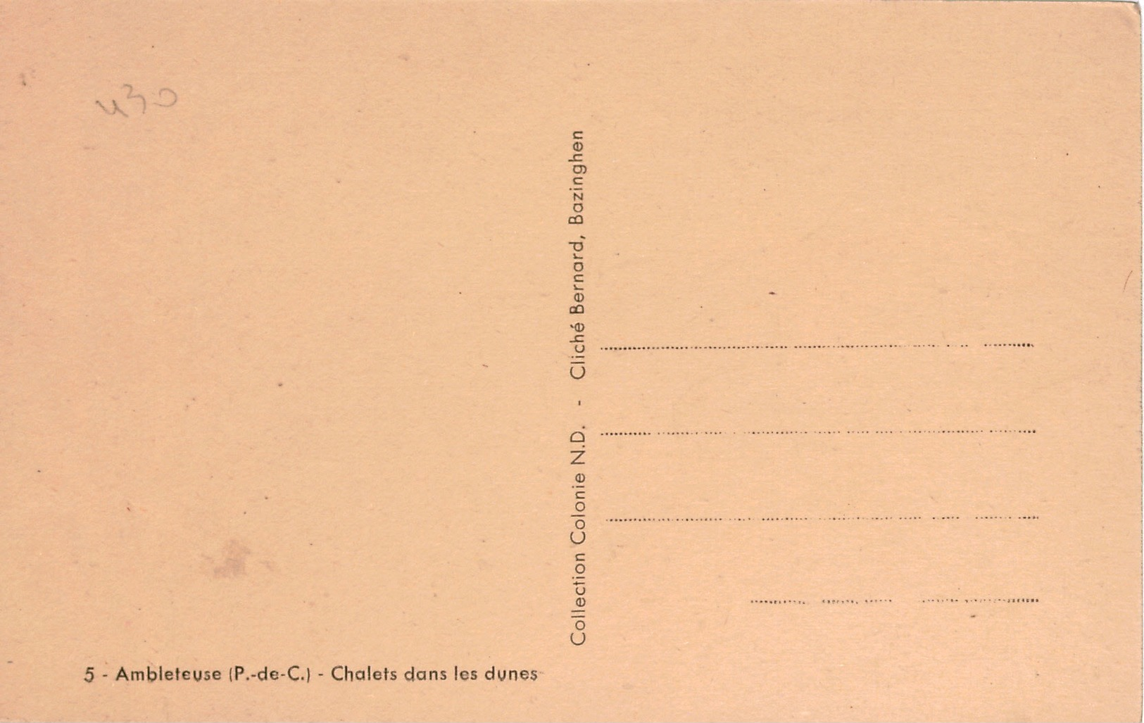 Cpa 62 AMBLETEUSE Chalets Dans Les Dunes , Dos Vierge, Peu Courante - Autres & Non Classés