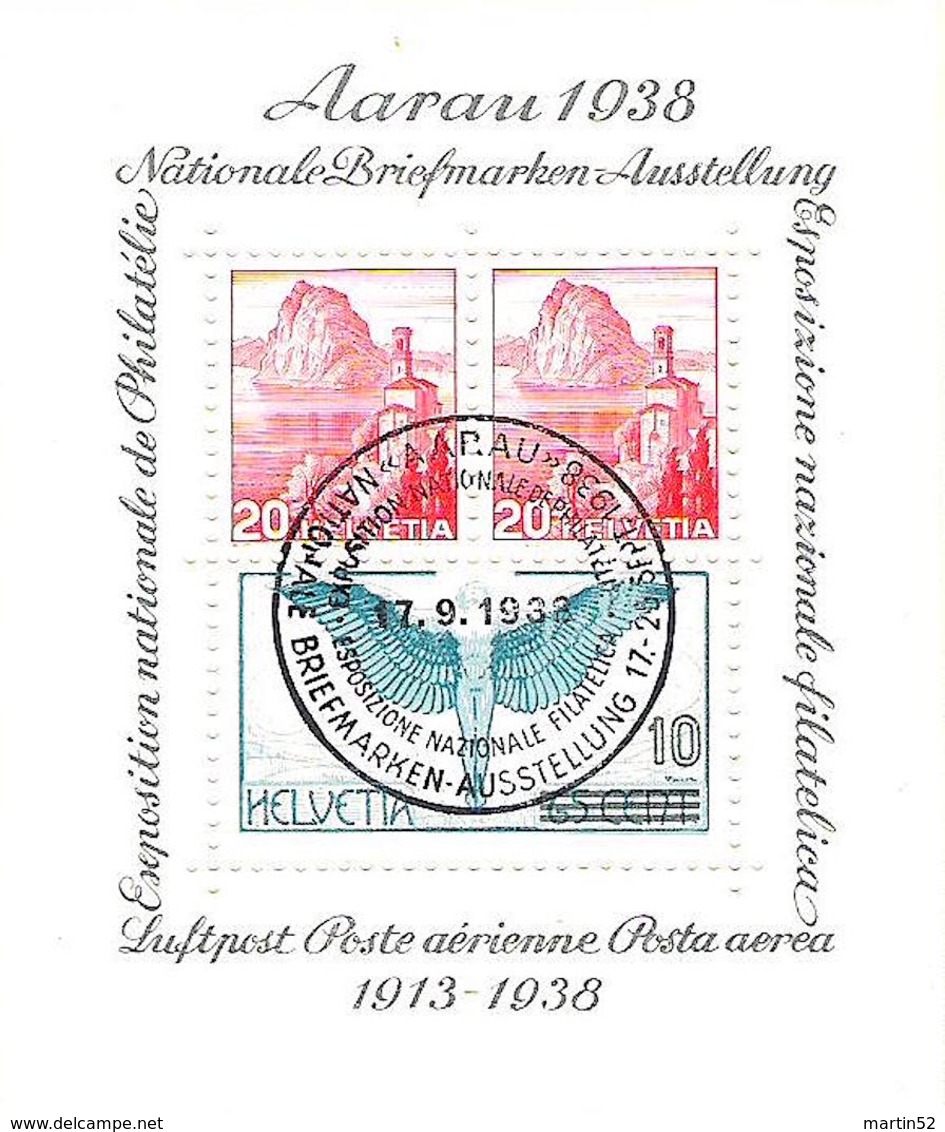 Schweiz Suisse 1938: "Aarau" Zu WIII 11 Mi Block 4 Yv BF4 Mit Ersttag-Stempel AARAU 17.9.1938 (Zu CHF 45.00) - Bloques & Hojas