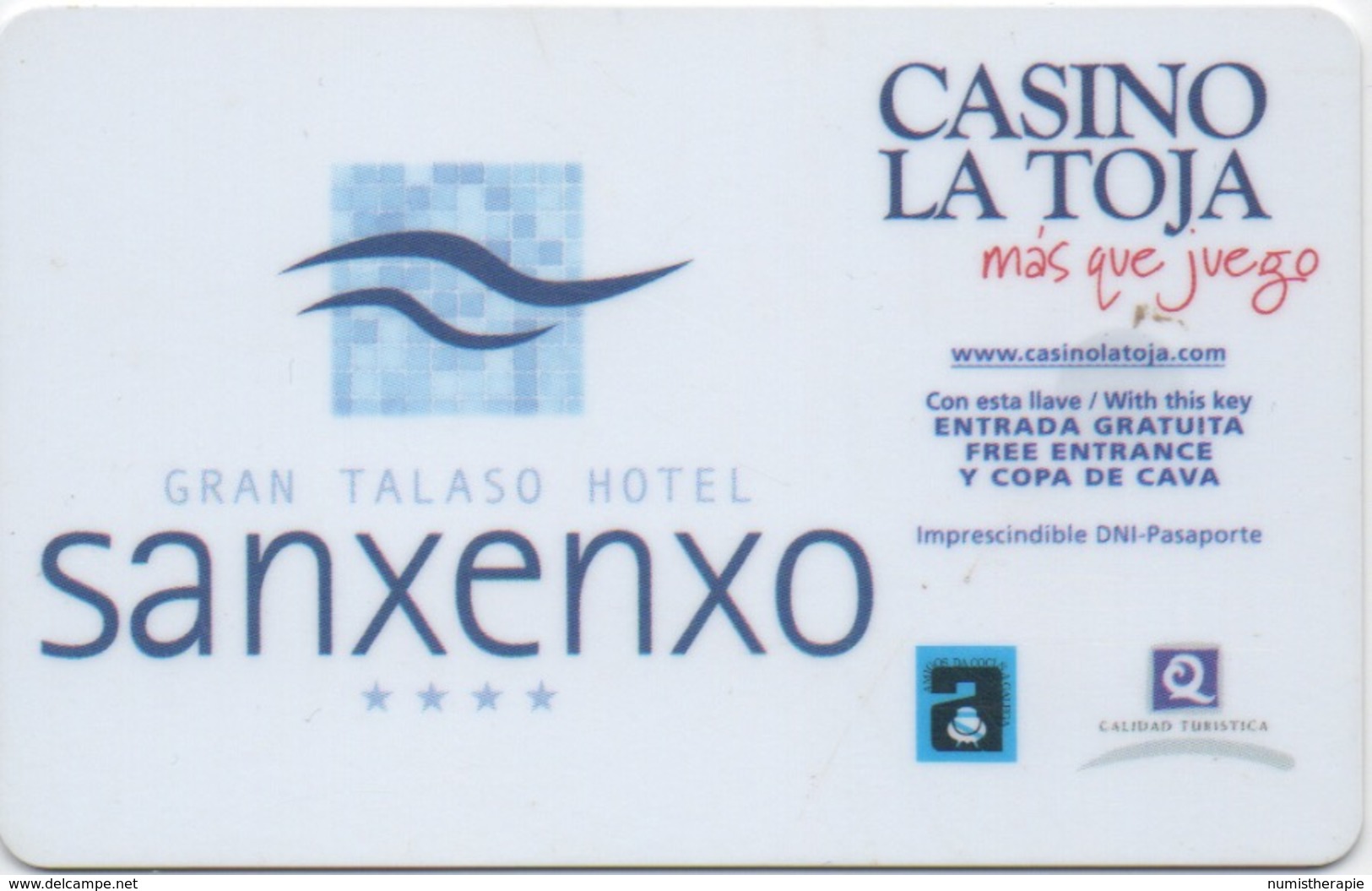 Carte Clé Hôtel Avec Publicité Casino : Gran Talaso Sanenxo / Casino La Toja (Espagne) - Cartes D'hotel