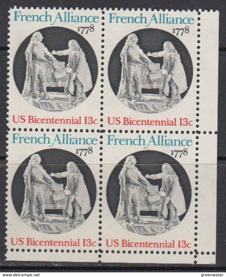 USA 1978 French Alliance 1v Bl Of 4 (corner) ** Mnh (41804D) - Ongebruikt