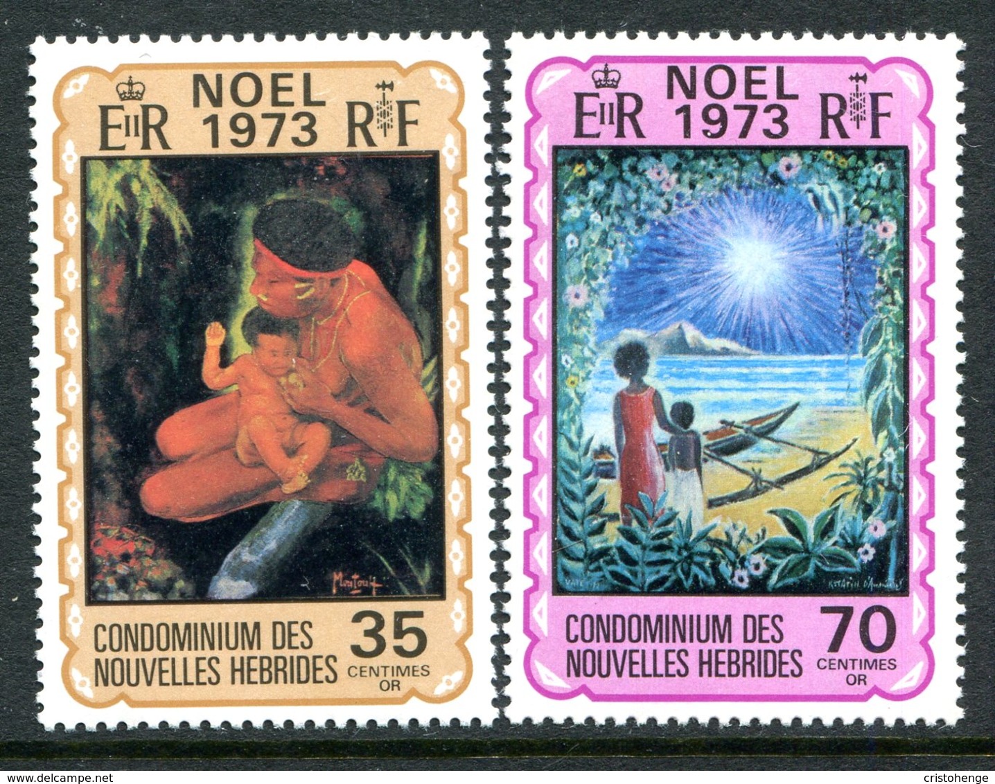 Nouvelles Hebrides 1973 Christmas Set HM (SG F197-F198) - Unused Stamps