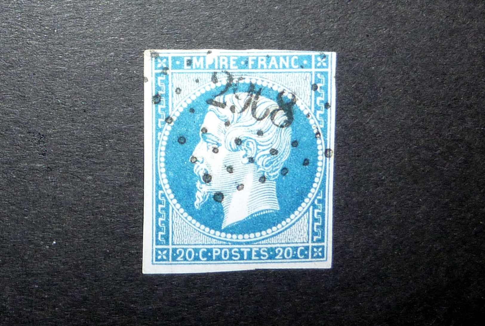 FRANCE 1854 N°14I OBL. LOSANGE PC 2968 (NAPOLÉON III. SECOND EMPIRE. 20C BLEU. LÉGENDE EMPIRE FRANC. NON DENTELÉ. TYPE I - 1853-1860 Napoléon III