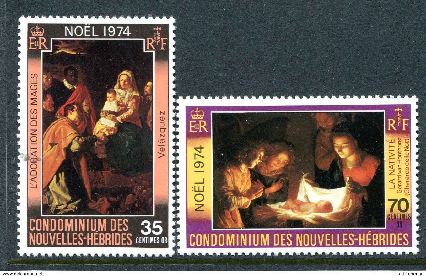 Nouvelles Hebrides 1974 Christmas Set HM (SG F211-F212) - Unused Stamps