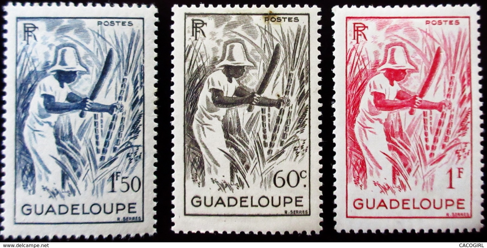 1947 Guadeloupe Yt 200, 201, 202 . Sugar Cane.  Neuf Trace Charnière - Unused Stamps