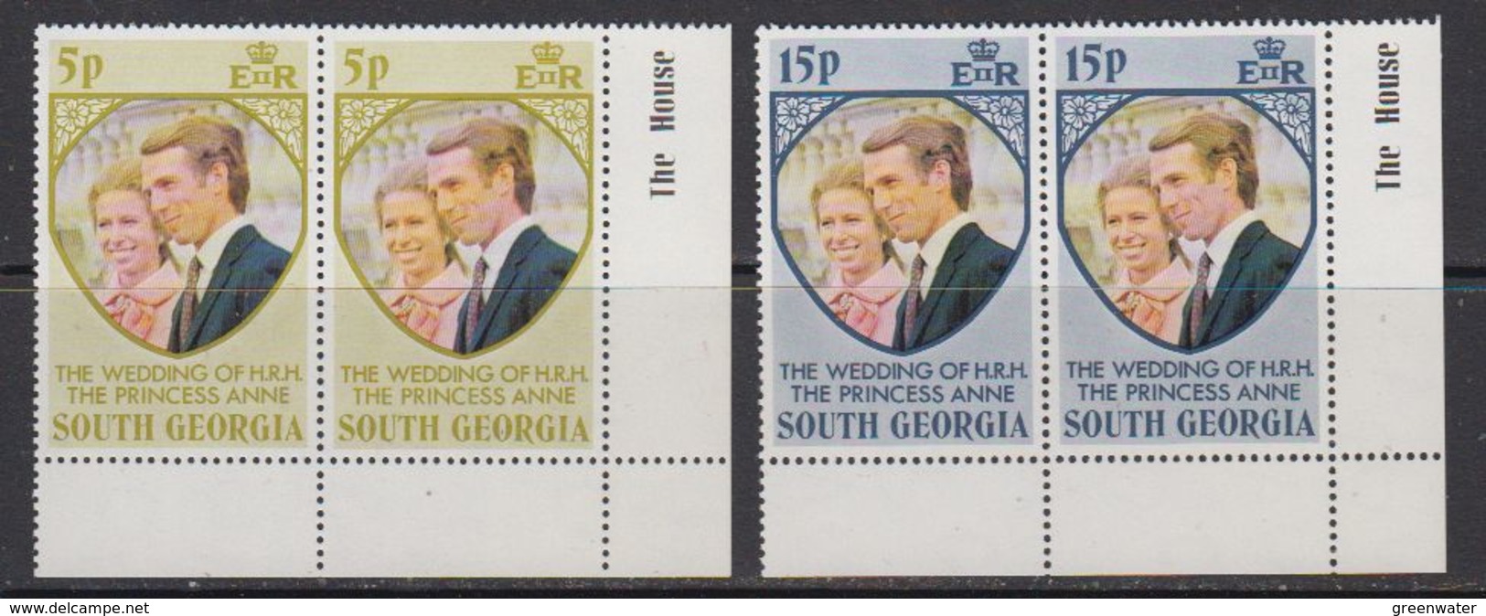 South Georgia 1973 Royal Wedding 2v (pair, Corner) ** Mnh (41806B) - Zuid-Georgia