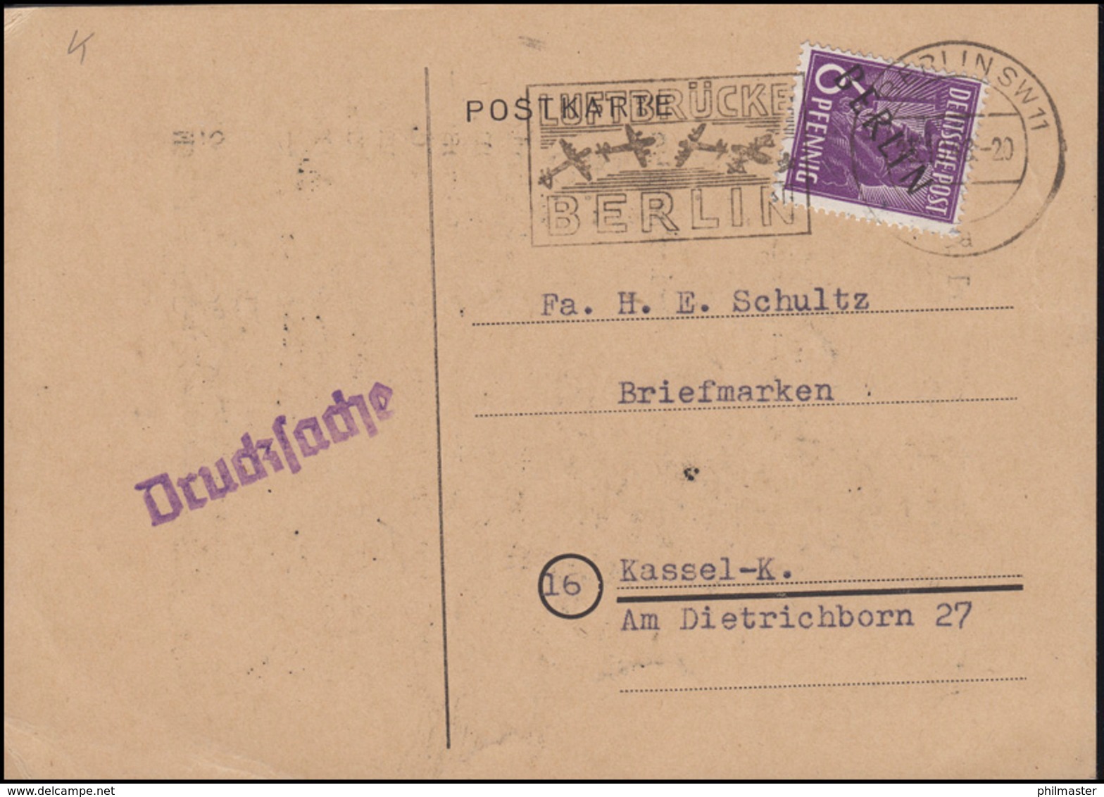 2 Schwarzaufdruck 6 Pf Als EF Drucksache Luftbrücken-Stempel Berlin 25.10.48 - Sonstige & Ohne Zuordnung