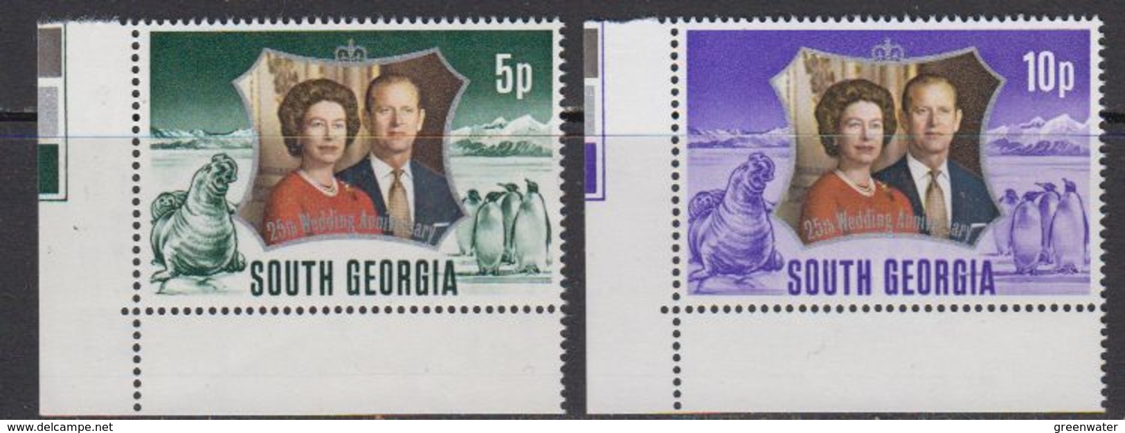 South Georgia 1972 Silver Wedding 2v (corners) ** Mnh (41806G) - South Georgia