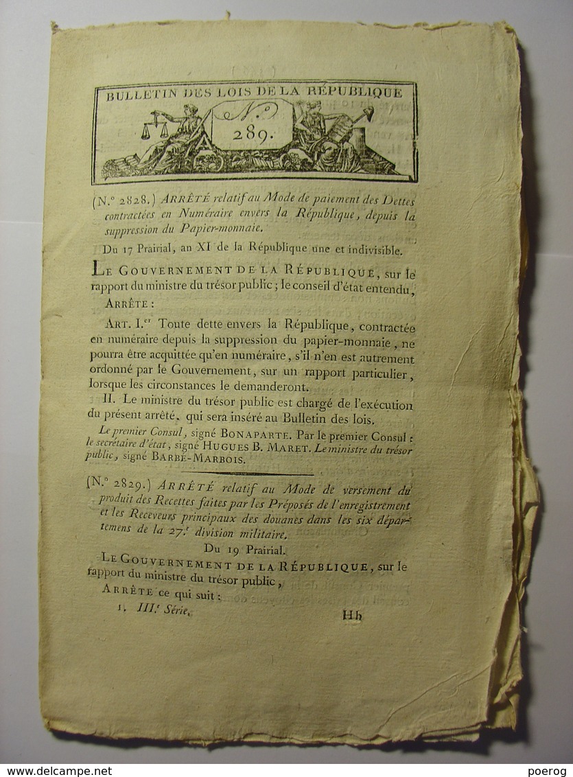 BULLETIN DES LOIS De PRAIRIAL AN XI (1803) - ECOLE MEDECINE TURIN MAYENCE ITALIE ALLEMAGNE SAGE FEMME - PAPIER MONNAIE - Décrets & Lois