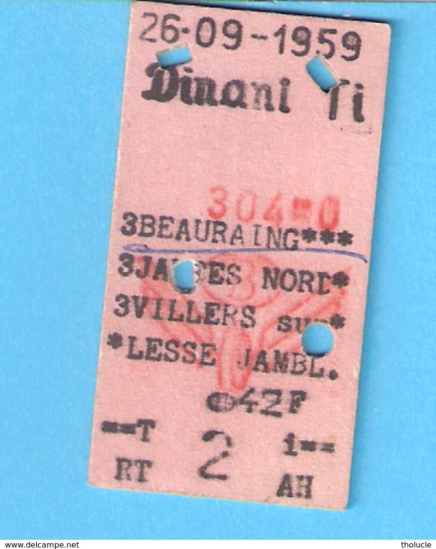 Ticket De Transport-Chemin De Fer-Train-Belgique-België-Dinant-Beauraing-42 FB-Allez/Retour -1959 - Europe