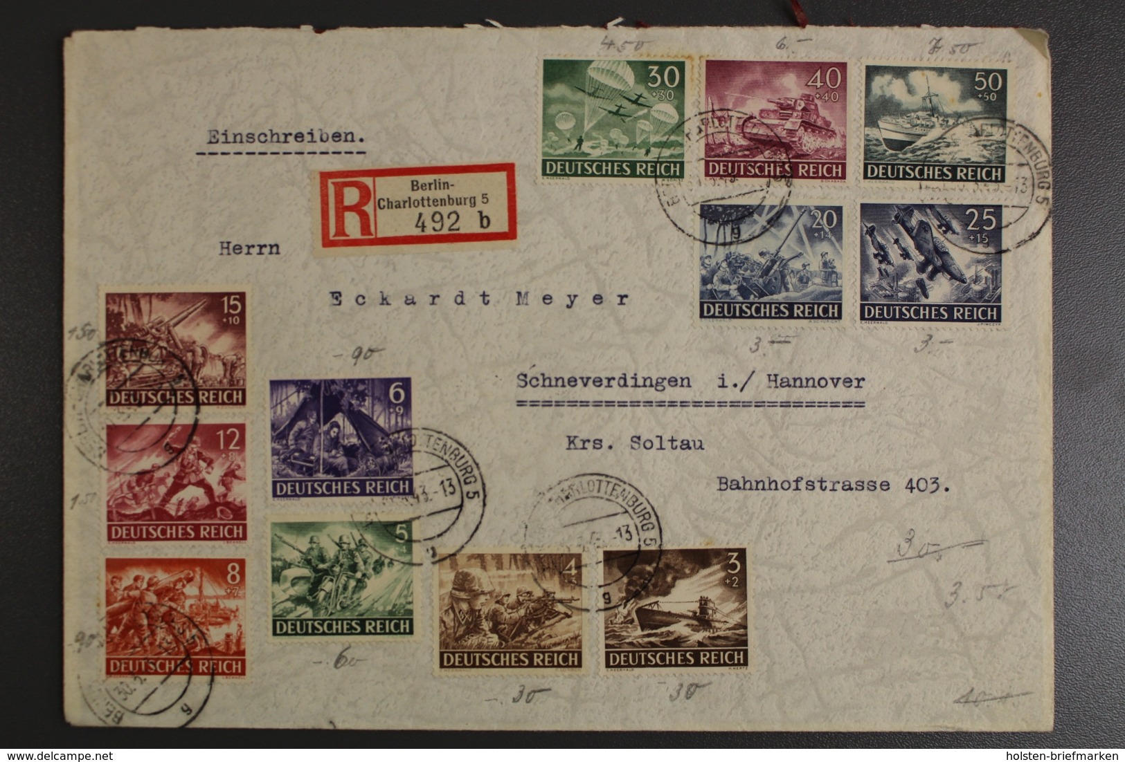 Deutsches Reich, MiNr. 831-842, Einschreiben Ab Berlin/Charlottenburg - Briefe U. Dokumente