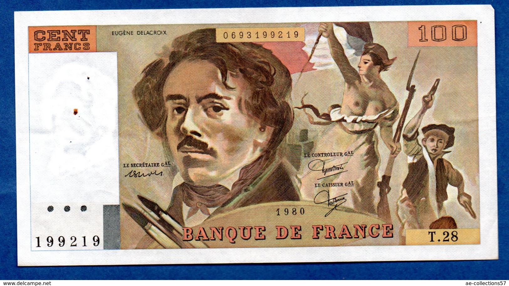 Delacroix -  100 Francs 1980 -  état  TTB - 100 F 1978-1995 ''Delacroix''