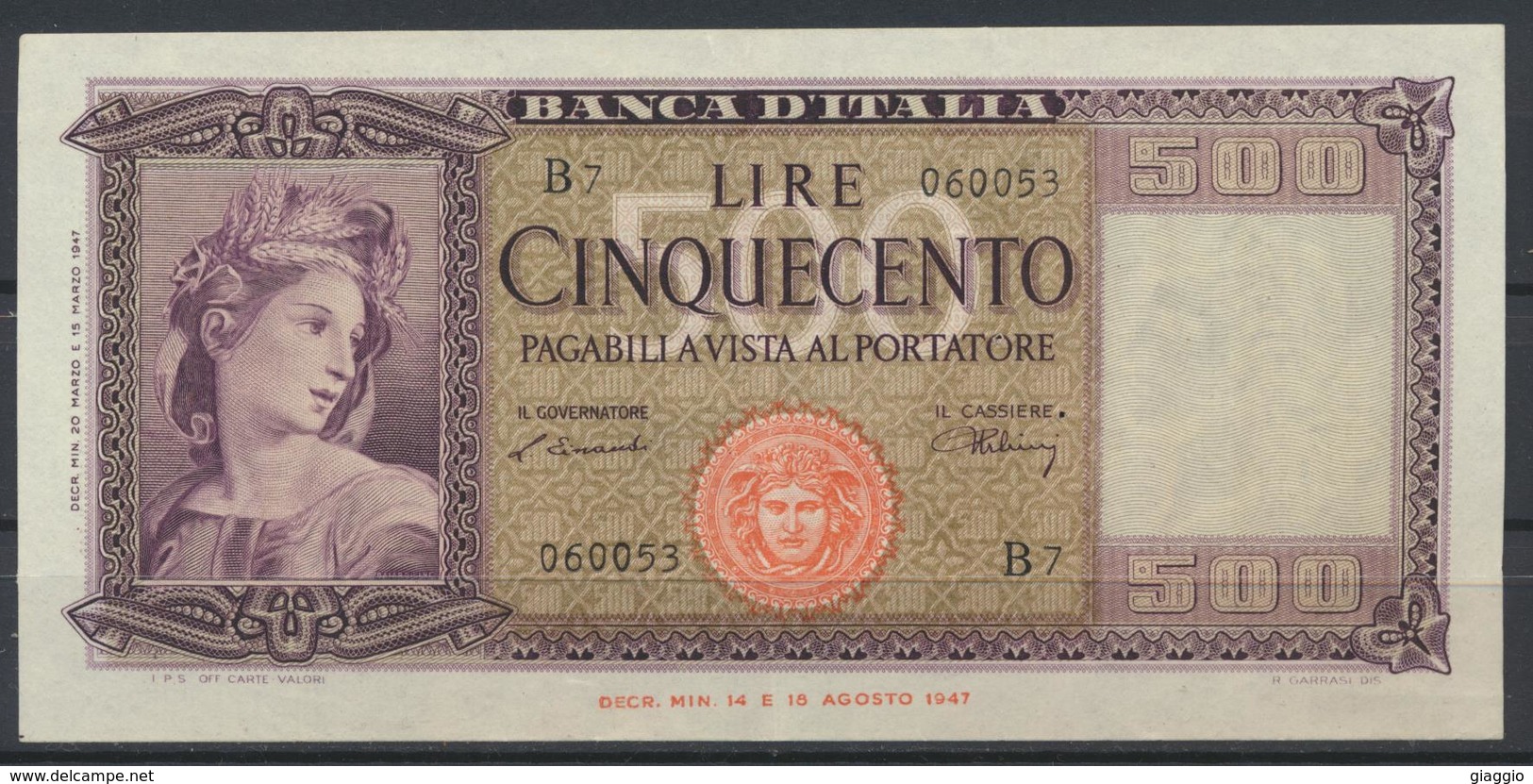 °°° ITALIA - 500 LIRE 15 MARZO 1947 °°° - 500 Lire