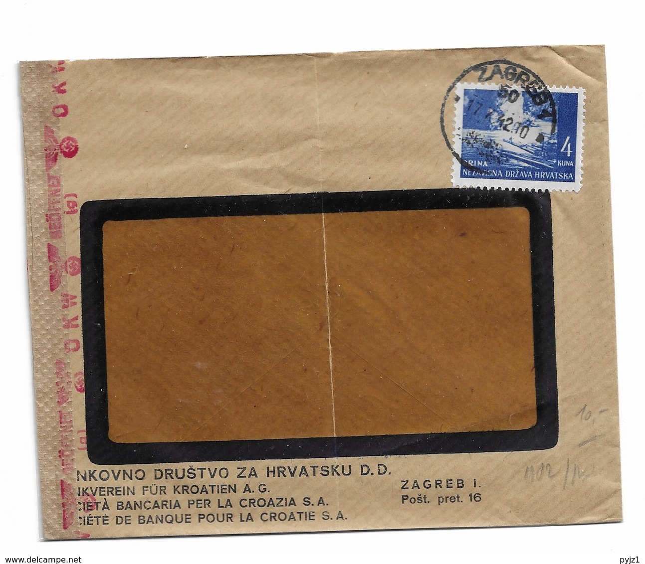 1942 Cover Opened By Censor - Croatie