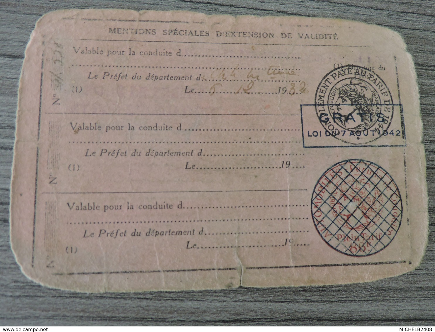 Permis De Conduire Les Automobiles 14 Septembre 1928 Extention 1932 - Documents Historiques