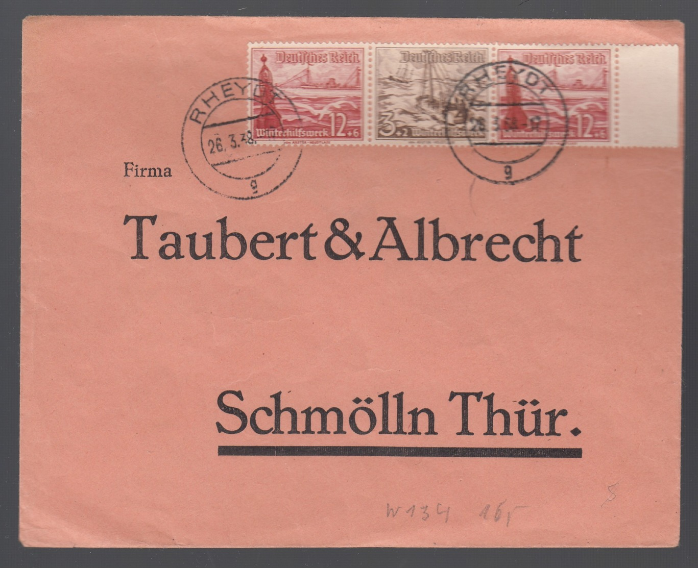 Deutsches Reich Brief 1938 Rheydt Nach Schmölln Thüringen Zusammendruch ZD W147 Lot 754D - Zusammendrucke