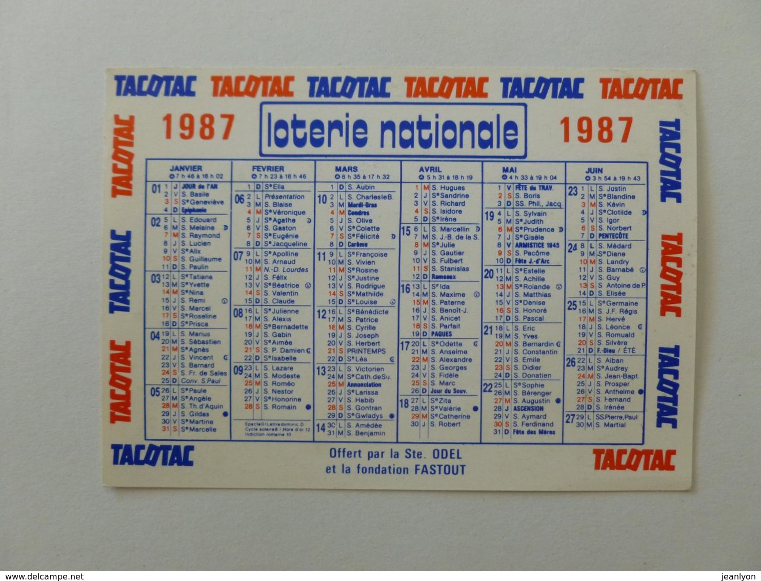 LOTERIE NATIONALE - TACOTAC - Jeu - Calendrier Poche 1987 - Klein Formaat: 1981-90