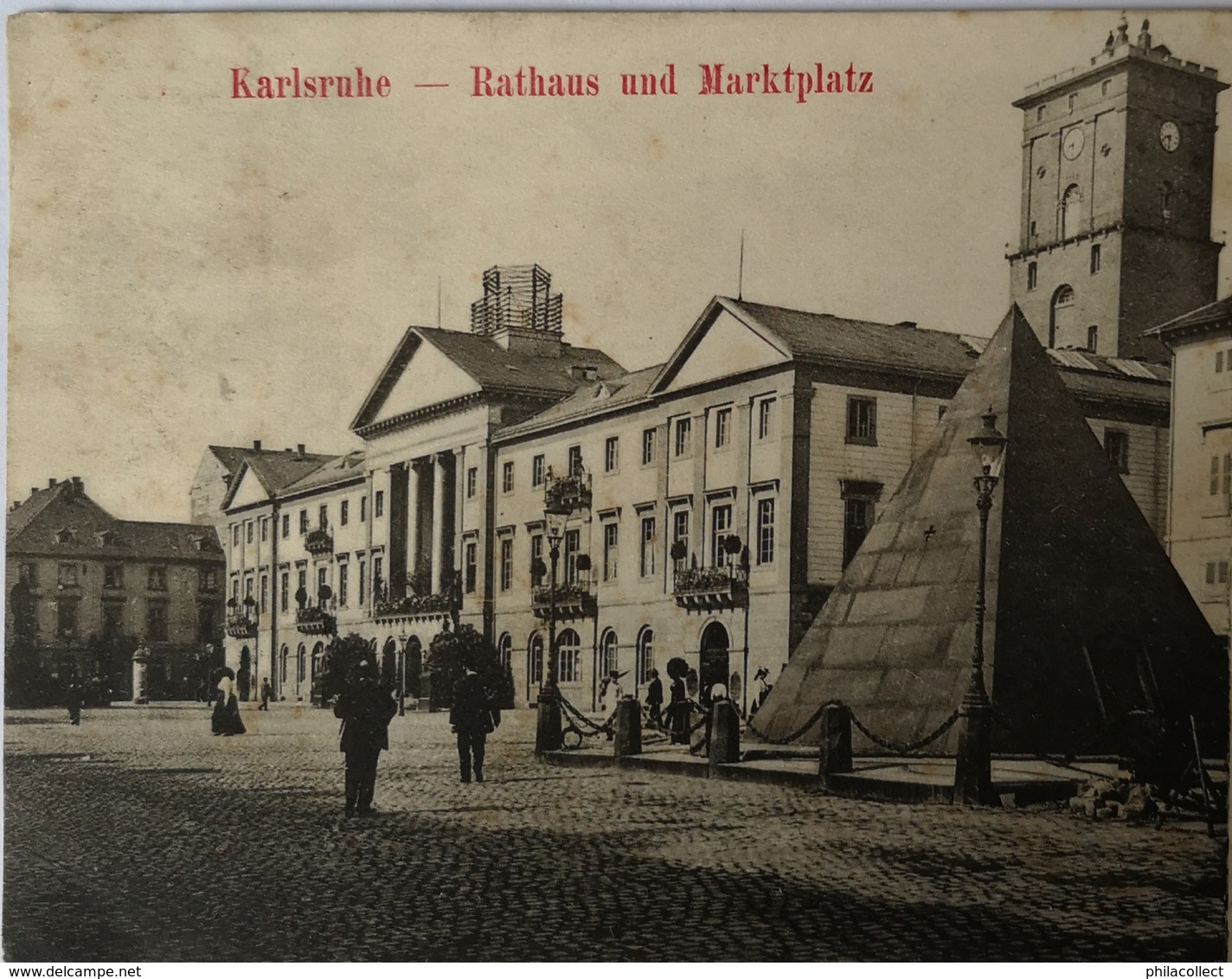 Karlsruhe // Rathaus Und Marktplatz 1908 Licht Fleckig - Karlsruhe