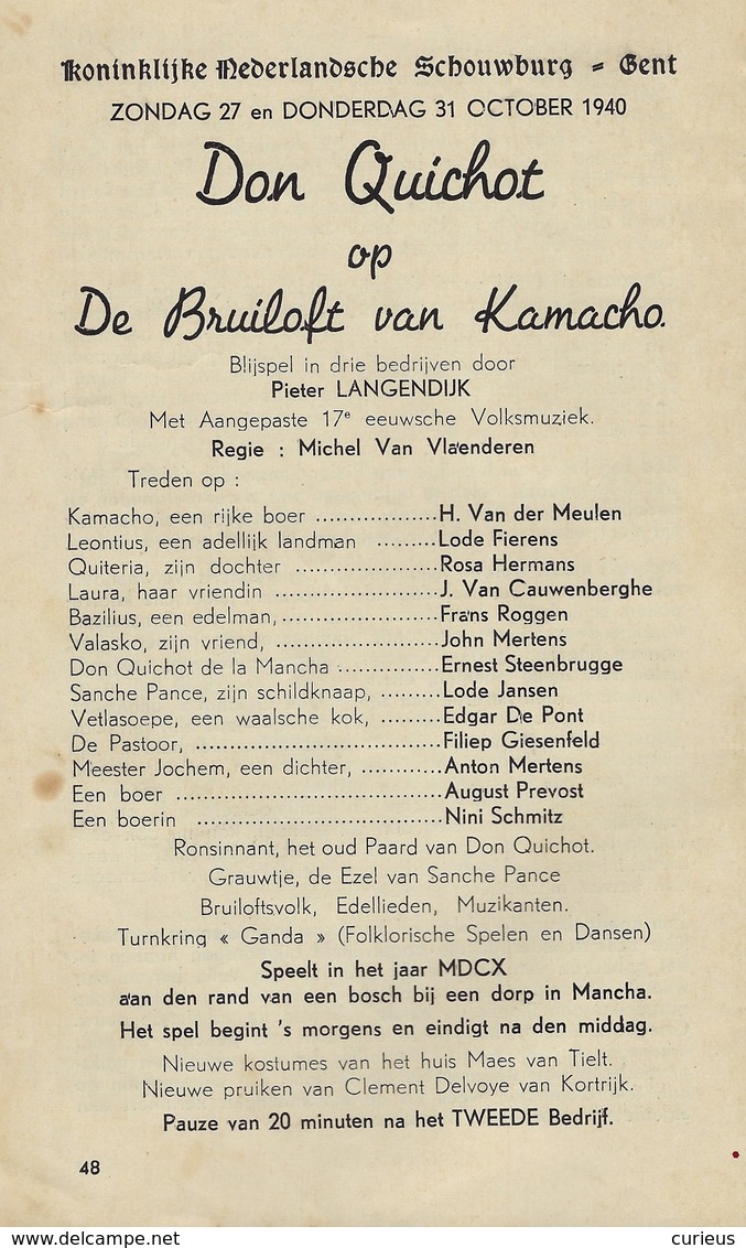 GENT * KONINKLIJKE NEDERLANDSE SCHOUWBURG * 1940 * PROGRAMMABOEKJE * ZIE SCANS * 21.5 X 13.5 CM * 16 PP - Gent