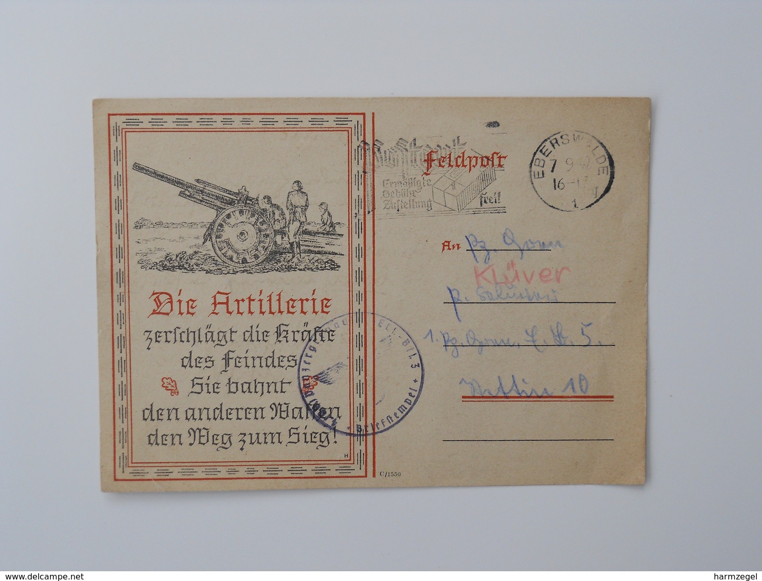 Fieldpost, Feldpost, German Artillery - Militaria