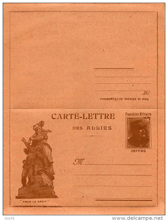 Militaria - Guerre 1914-18 - Franchise Militaire - Carte Lettre Des Alliés - Général Joffre - Pour Le Droit - War 1914-18