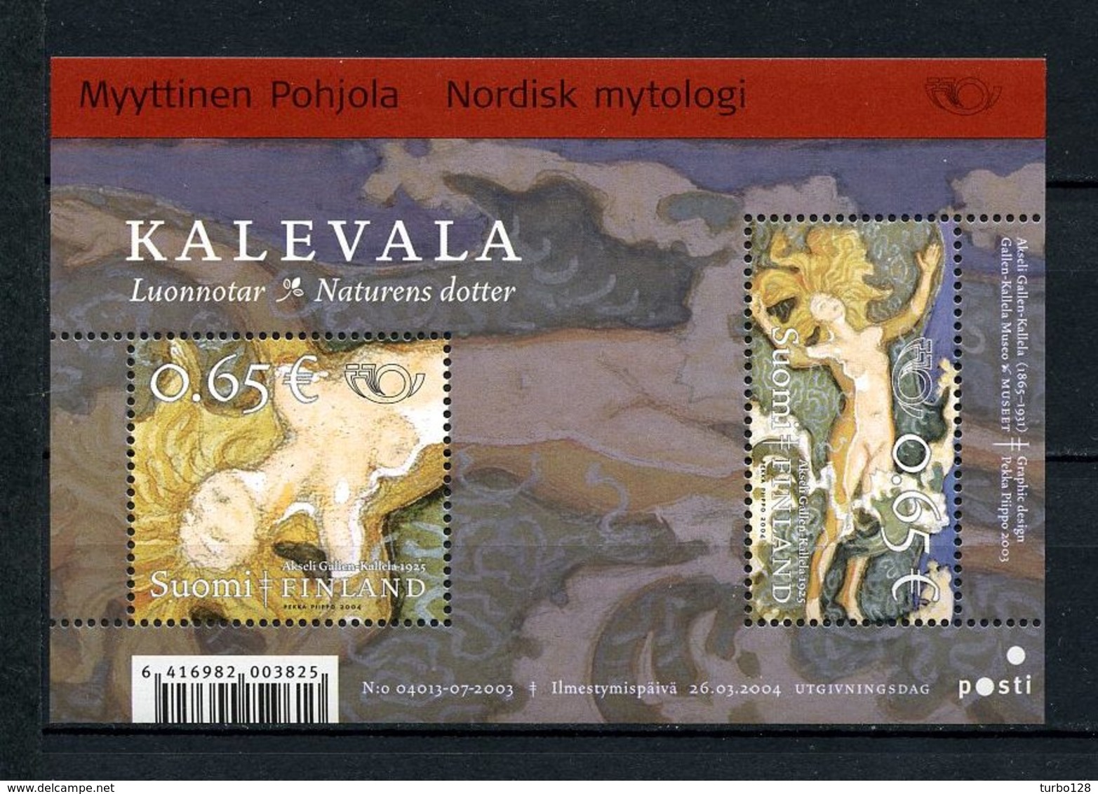 FINLANDE 2004 Bloc N° 33 ** Neuf MNH Superbe C 6 € Norden Dieux La Mythologie Nordique Kallela Tableaux Paintings - Nuovi