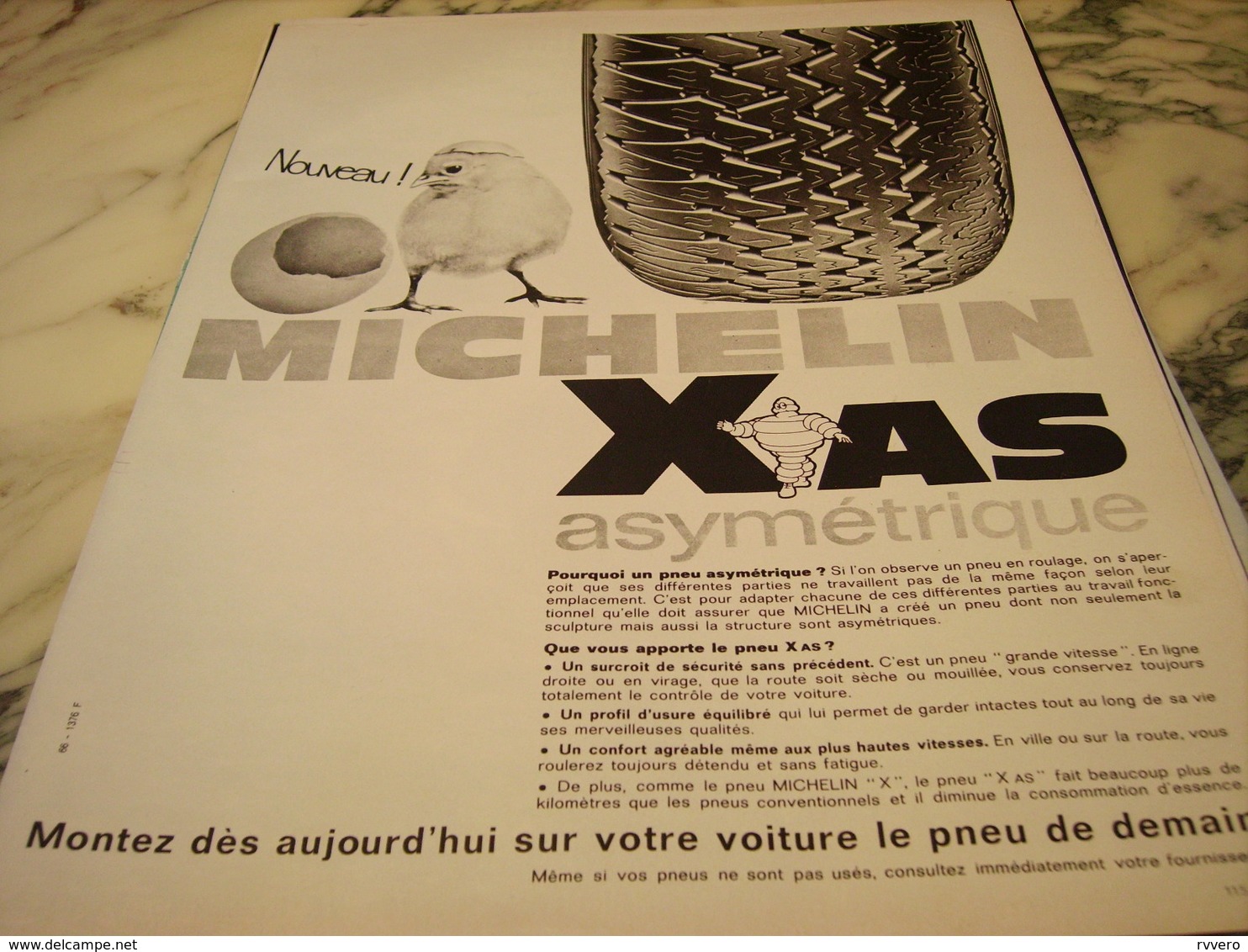 ANCIENNE PUBLICITE PNEUS MICHELIN XAS 1966 - Autres & Non Classés