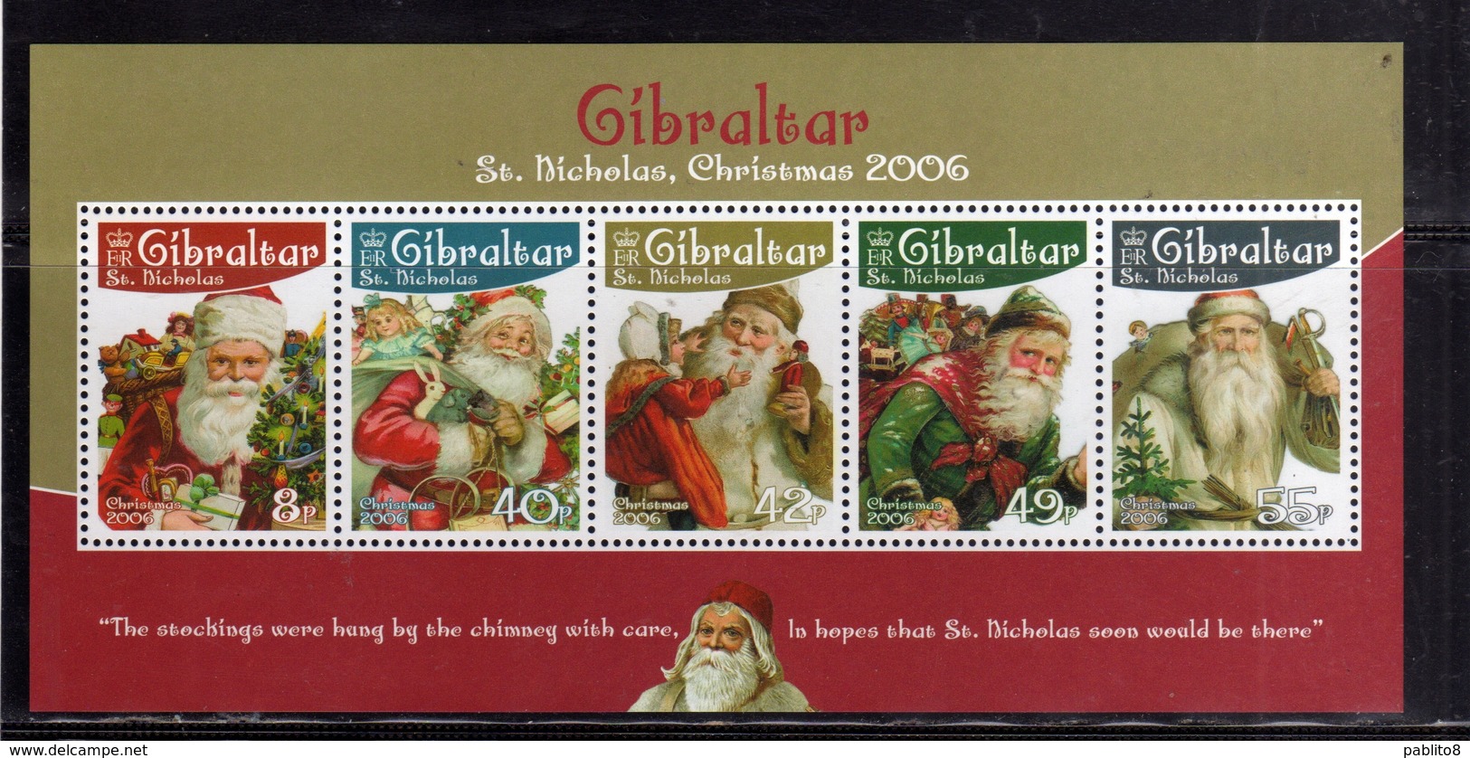 GIBRALTAR GIBILTERRA 2006 CHRISTMAS SANTA CLAUS BABBO NATALE PAPA NOEL BLOCK SHEET BLOCCO FOGLIETTO BLOC FEUILLET MNH - Gibilterra