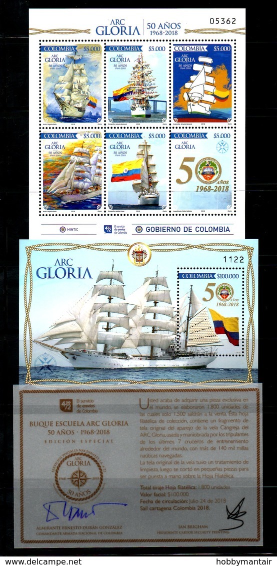 COLOMBIA, 2018 ,50 YEARS ARC GLORIA, SAILING SHIP, S/S+M/S, LIMITED EDITION!, MNH **NEW! - Bateaux