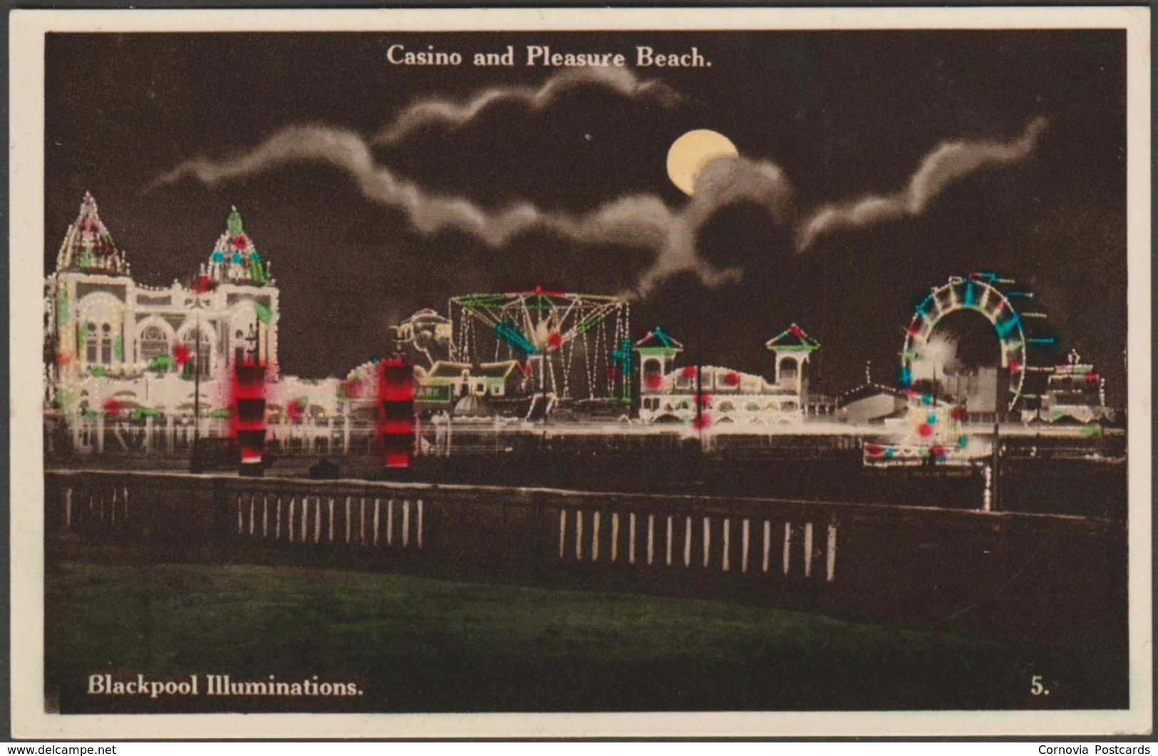 Casino And Pleasure Beach, Blackpool Illuminations, Lancashire, C.1930 - Hutson Brothers Postcard - Blackpool