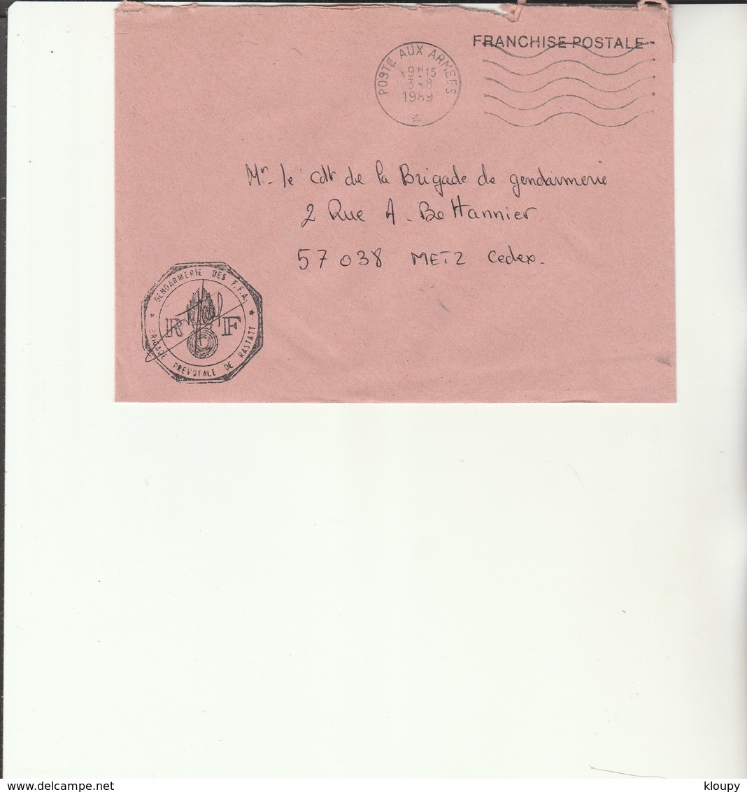 L 3 -  Enveloppe Gendarmerie Prévôtale De RASTATT Avec Cachet Poste Aux Armées (FFA) - Cachets Militaires A Partir De 1900 (hors Guerres)