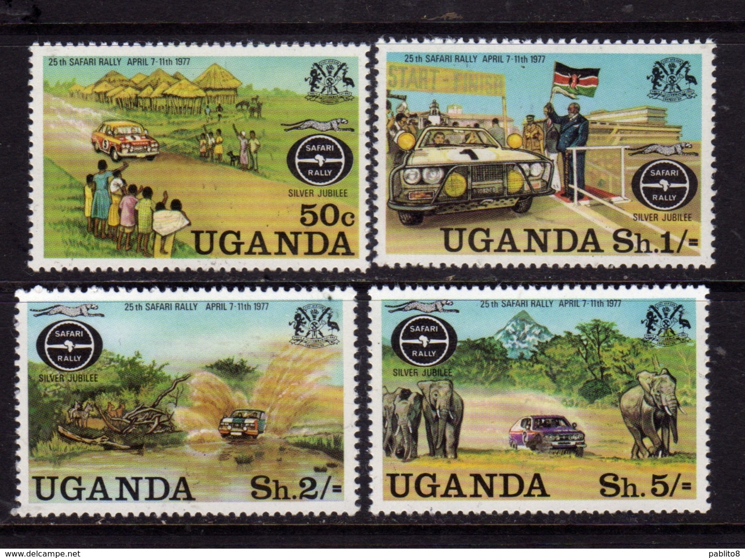 UGANDA 1977 SAFARI RALLY COMPLETE SET SERIE COMPLETA MNH - Uganda (1962-...)