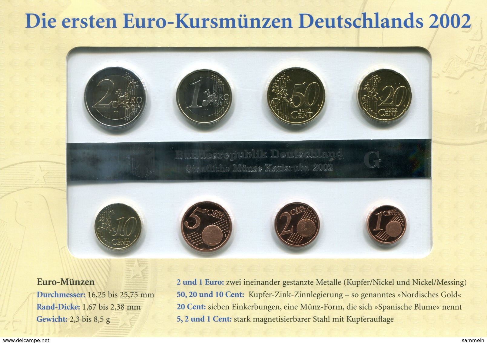 4423 - DEUTSCHLAND - Kursmünzensatz 2002 G (im Folder OHNE Briefmarken) - Deutschland