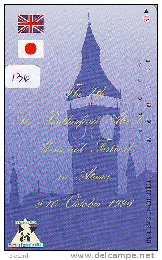 Télécarte Japon ANGLETERRE (136) Telefonkarte GREAT BRITAIN Related - ENGLAND Phonecard Japan * BIG BEN * FLAG - Landscapes