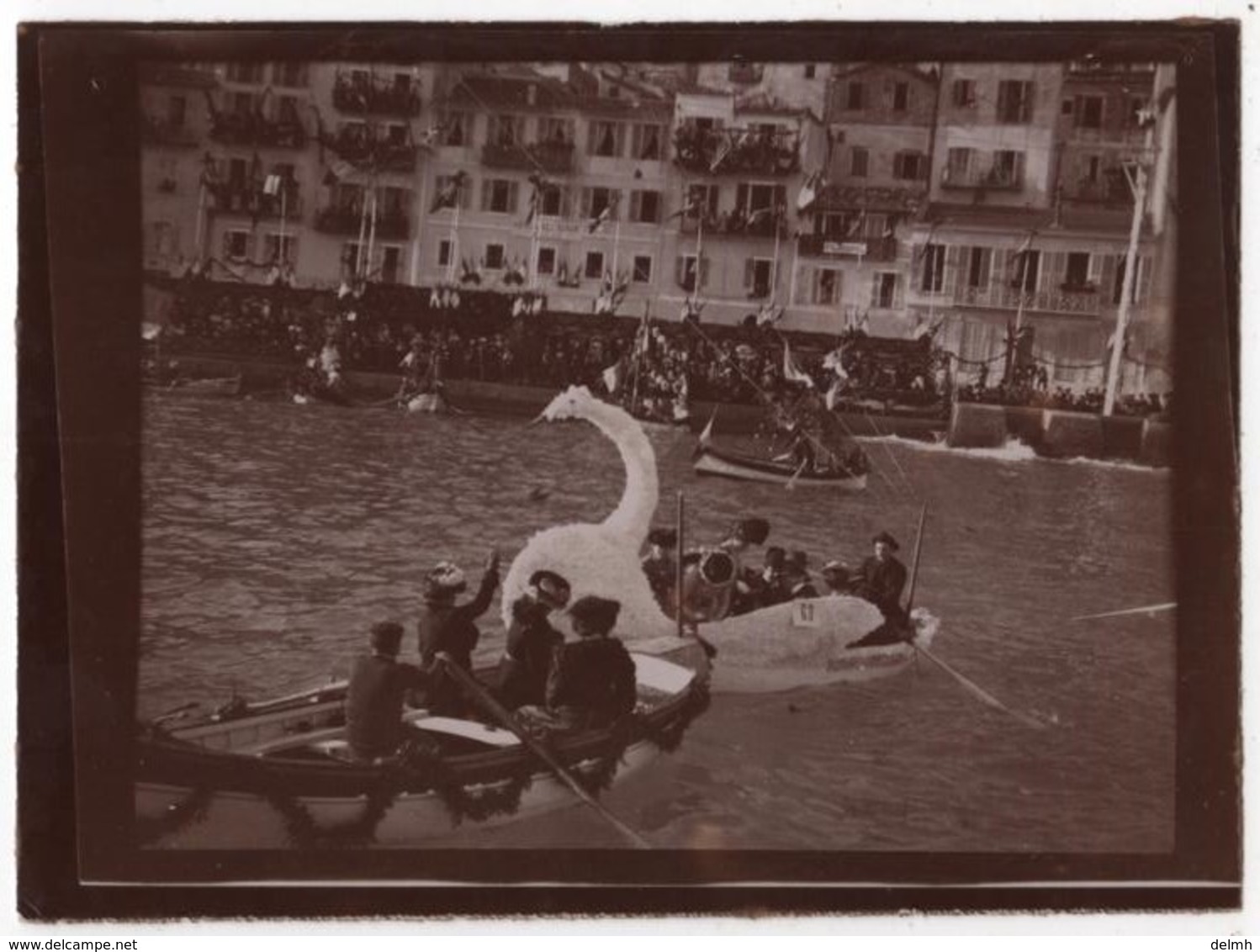 Photo Originale XIXème VILLEFRANCHE Sur Mer Bateaux Pavoisés Carnaval Fête Fleurs Corso - Anciennes (Av. 1900)